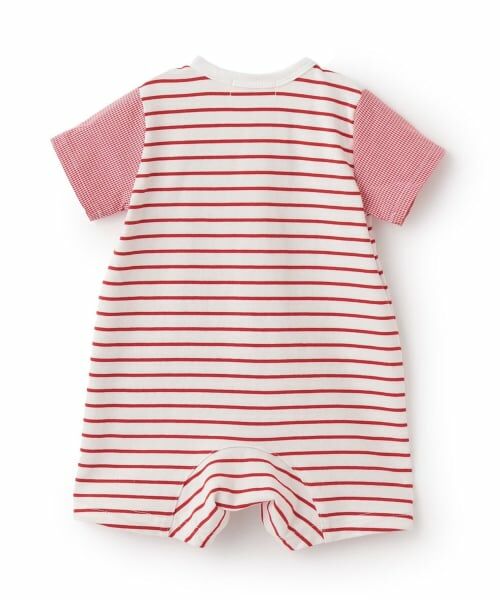 KP / ケーピー ロンパース | 電車刺しゅう ボーダー柄 ショートオール | 詳細1