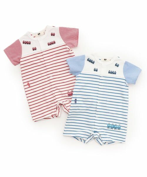 KP / ケーピー ロンパース | 電車刺しゅう ボーダー柄 ショートオール | 詳細10