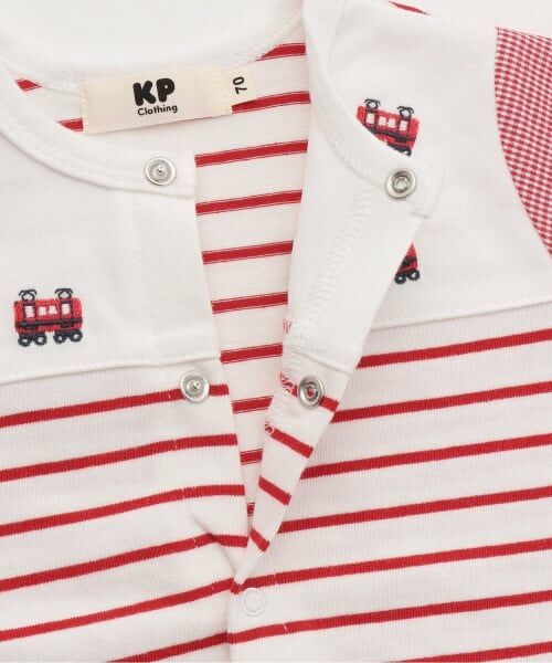 KP / ケーピー ロンパース | 電車刺しゅう ボーダー柄 ショートオール | 詳細3