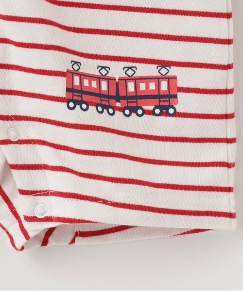 KP / ケーピー ロンパース | 電車刺しゅう ボーダー柄 ショートオール | 詳細7