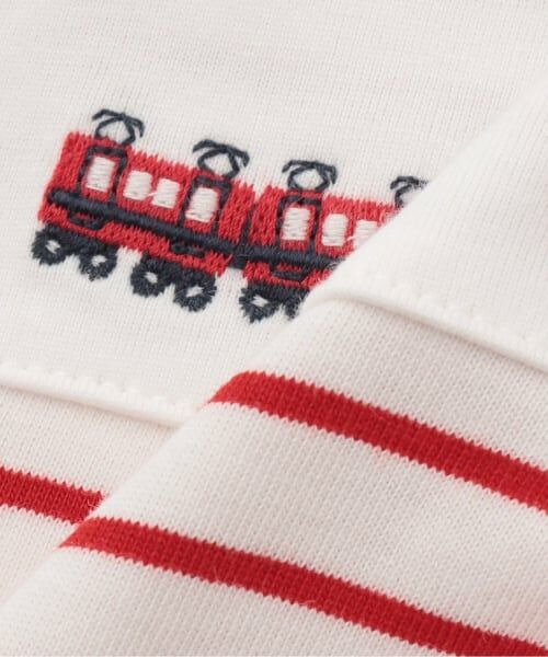 KP / ケーピー ロンパース | 電車刺しゅう ボーダー柄 ショートオール | 詳細9