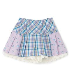 KP / ケーピー ショート・ハーフ・半端丈パンツ | 先染チェック×ドビー織プリント プリーツスカパン