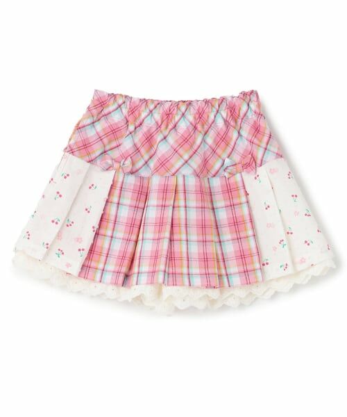 KP / ケーピー ショート・ハーフ・半端丈パンツ | 先染チェック×ドビー織プリント プリーツスカパン（ピンク）