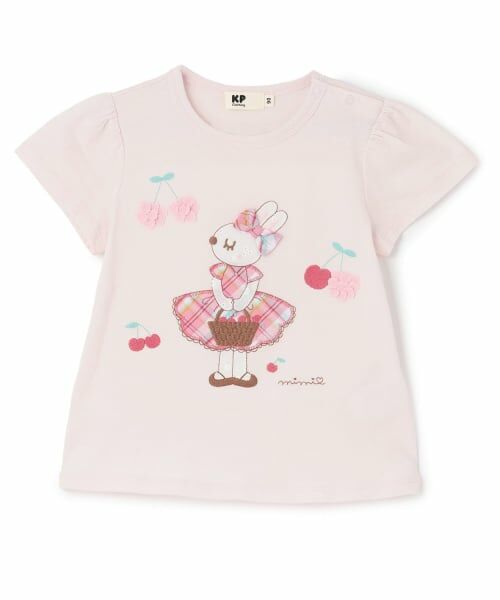 KP / ケーピー Tシャツ | mimiちゃんアップリケ 半袖Tシャツ（ピンク）