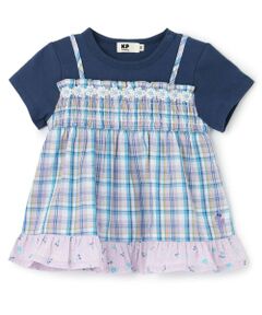KP / ケーピー その他トップス | 先染チェック レイヤード風半袖チュニック