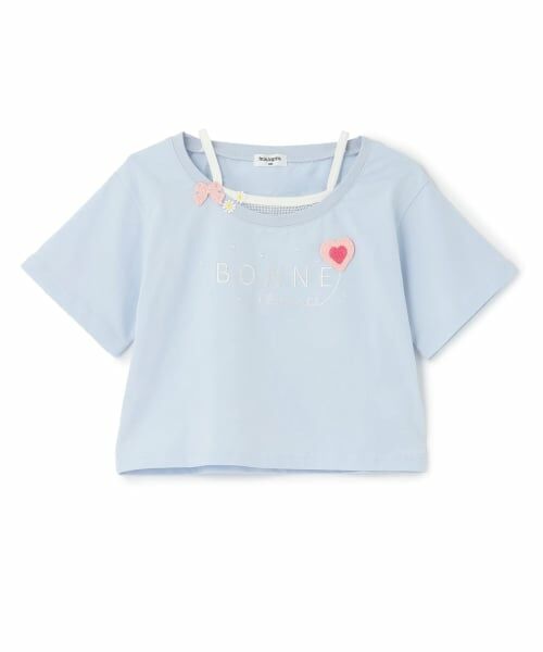 KP / ケーピー Tシャツ | 【Trois Lapins】 フェイクレイヤード 5分袖Tシャツ(サックス)
