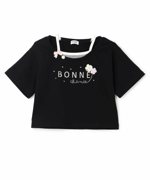 KP / ケーピー Tシャツ | 【Trois Lapins】 フェイクレイヤード 5分袖Tシャツ(黒)