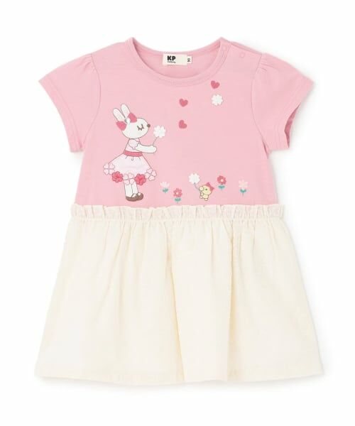 KP / ケーピー ミニ丈・ひざ丈ワンピース | 天竺×綿レース クローバー柄 ワンピース（チェリー ピンク）