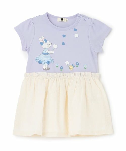 KP / ケーピー ミニ丈・ひざ丈ワンピース | 天竺×綿レース クローバー柄 ワンピース（ラベンダー）