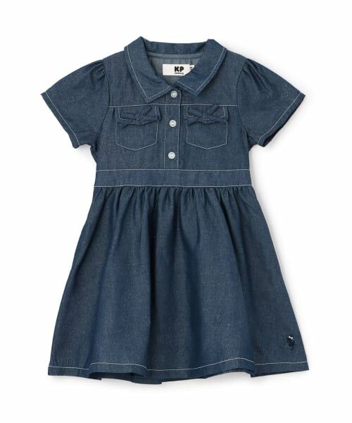 KP / ケーピー ミニ丈・ひざ丈ワンピース | ラメデニム　シャツワンピ（紺）