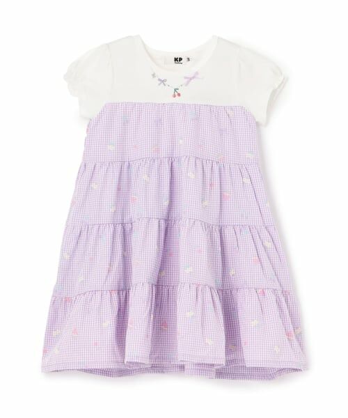 KP / ケーピー ミニ丈・ひざ丈ワンピース | ギンガム発泡プリント ティアード ワンピーズ（ラベンダー）