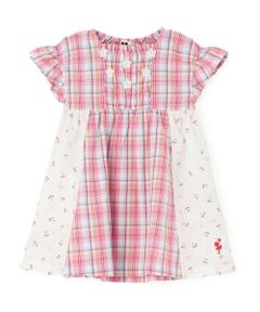 KP / ケーピー ミニ丈・ひざ丈ワンピース | 先染チェック×ドビー織プリント ワンピース