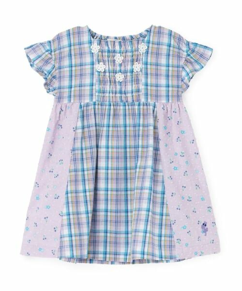 KP / ケーピー ミニ丈・ひざ丈ワンピース | 先染チェック×ドビー織プリント ワンピース（ラベンダー）