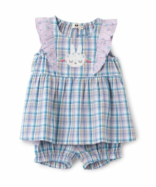 KP / ケーピー Tシャツ | 先染チェック×ドビーチェリードットプリント 上下セット（ラベンダー）