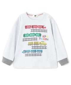 KP / ケーピー Tシャツ | 電車柄クロス刺しゅう 長袖Tシャツ