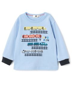 KP / ケーピー Tシャツ | 電車柄クロス刺しゅう 長袖Tシャツ
