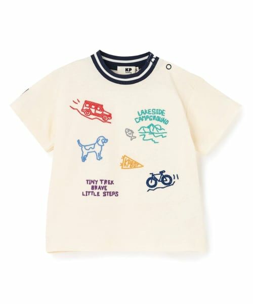KP / ケーピー Tシャツ | ハンド刺しゅう風 半袖Tシャツ（オフ ホワイト）
