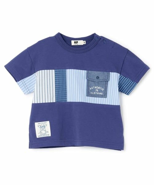 KP / ケーピー Tシャツ | パッチワーク切り替え Tシャツ（紺）