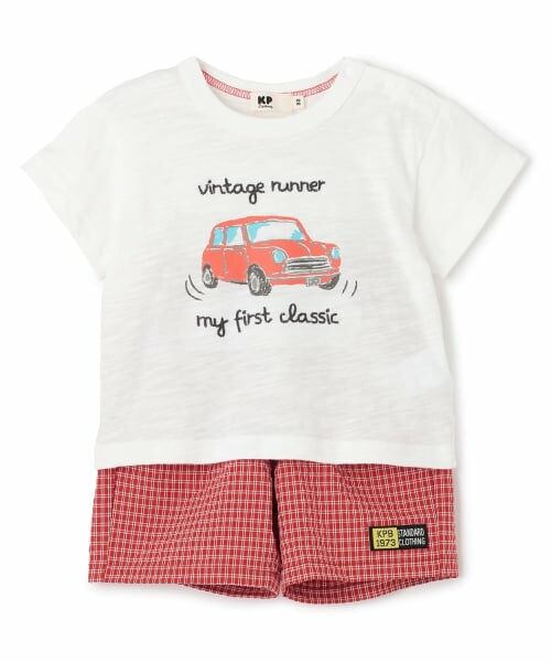 KP / ケーピー Tシャツ | 車T×チェックハーフパンツ セット（オフ ホワイト）