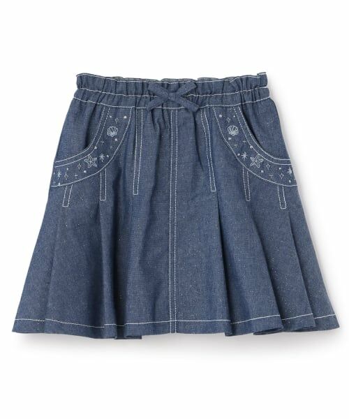 KP / ケーピー ミニ・ひざ丈スカート | ラメデニム ボリュームタック スカート（紺）