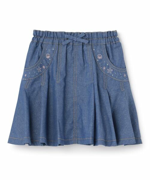 KP / ケーピー ミニ・ひざ丈スカート | ラメデニム ボリュームタック スカート（ブルー）