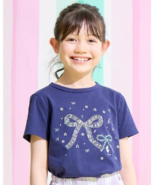 KP / ケーピー Tシャツ | 【GOOD PRICE】 ラメリボンプリント Tシャツ（紺）