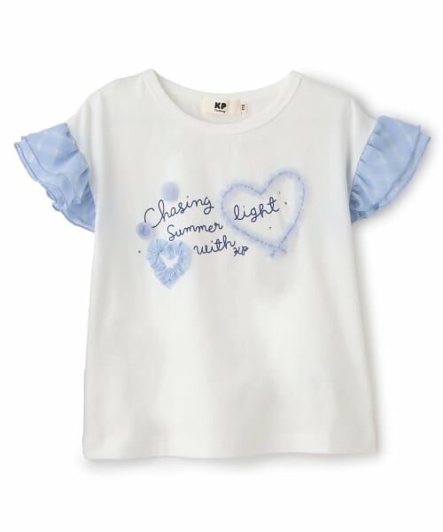 KP / ケーピー Tシャツ | ドロップショルダー 袖フリルTシャツ(オフ ホワイト)