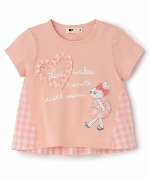 KP / ケーピー Tシャツ | mimiちゃん×ギンガム 切り替えTシャツ（ピーチ）