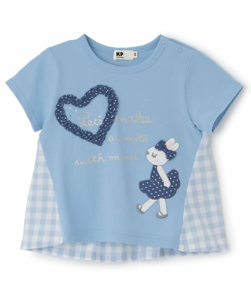 KP / ケーピー Tシャツ | mimiちゃん×ギンガム 切り替えTシャツ（ブルー）