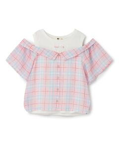 KP / ケーピー Tシャツ | シフォンシアーチェック ドッキングＴシャツ