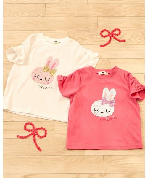 KP / ケーピー Tシャツ | mimiちゃん スパンコール刺しゅう Tシャツ | 詳細11
