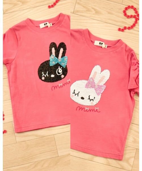 KP / ケーピー Tシャツ | mimiちゃん スパンコール刺しゅう Tシャツ | 詳細12