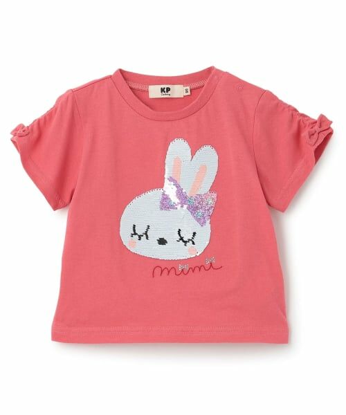 KP / ケーピー Tシャツ | mimiちゃん スパンコール刺しゅう Tシャツ（チェリー ピンク）