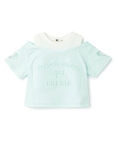 エンボス加工ロゴ 肩見せTシャツ
