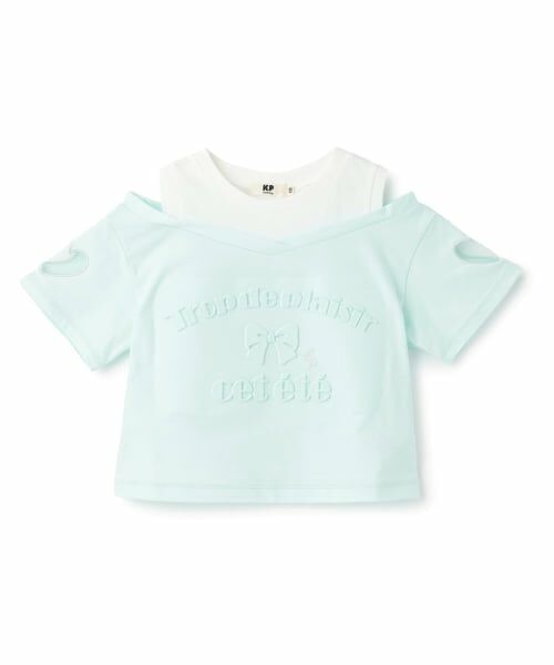 KP / ケーピー Tシャツ | エンボス加工ロゴ 肩見せTシャツ（ミント）