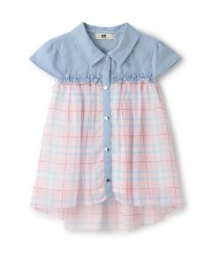 KP / ケーピー その他トップス | シフォンシアーチェック×ツイル シャツ衿チュニック