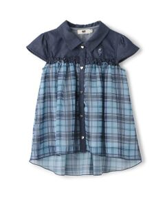 KP / ケーピー その他トップス | シフォンシアーチェック×ツイル シャツ衿チュニック