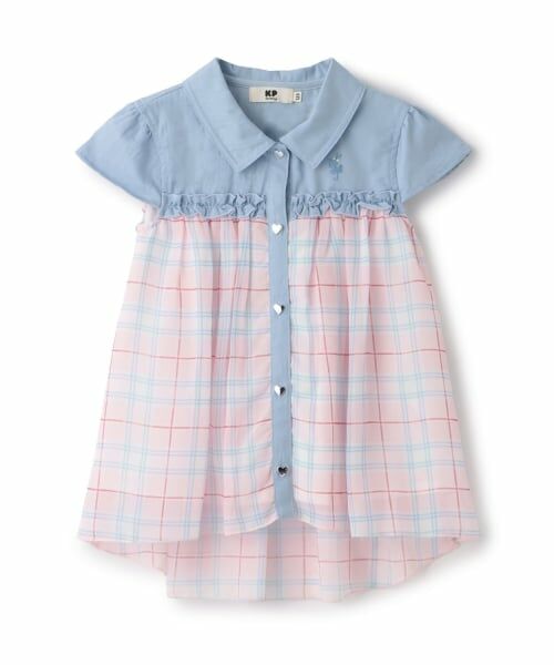 KP / ケーピー その他トップス | シフォンシアーチェック×ツイル シャツ衿チュニック（ピンク）