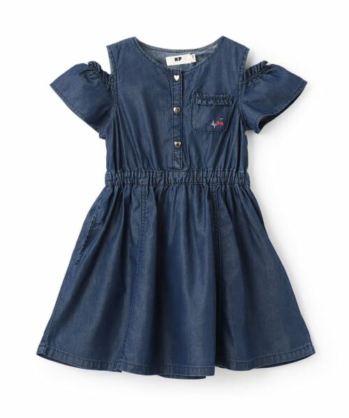 KP / ケーピー ミニ丈・ひざ丈ワンピース | 【冷感デニム】 肩見せワンピース（紺）