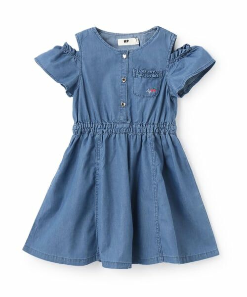 KP / ケーピー ミニ丈・ひざ丈ワンピース | 【冷感デニム】 肩見せワンピース（ブルー）