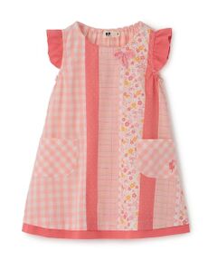 KP / ケーピー ミニ丈・ひざ丈ワンピース | ギンガム×総柄 ワンピース