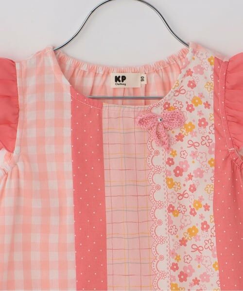 KP / ケーピー ミニ丈・ひざ丈ワンピース | ギンガム×総柄 ワンピース | 詳細2