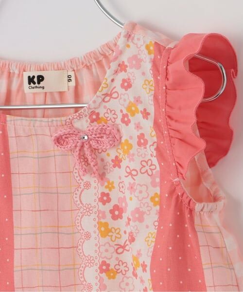 KP / ケーピー ミニ丈・ひざ丈ワンピース | ギンガム×総柄 ワンピース | 詳細3