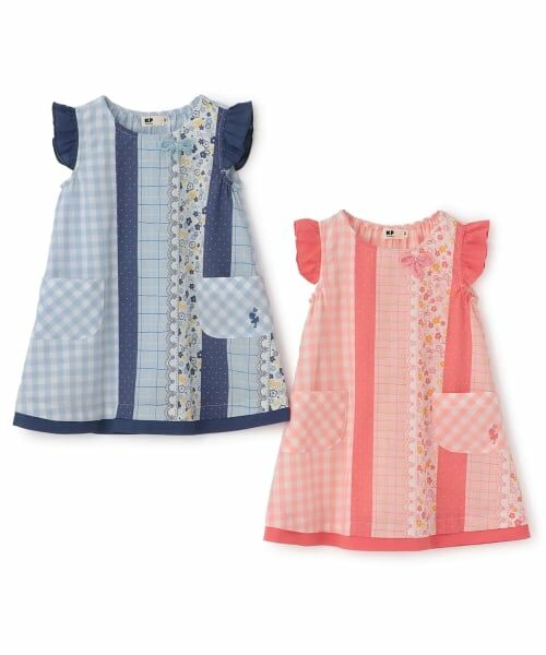 KP / ケーピー ミニ丈・ひざ丈ワンピース | ギンガム×総柄 ワンピース | 詳細7