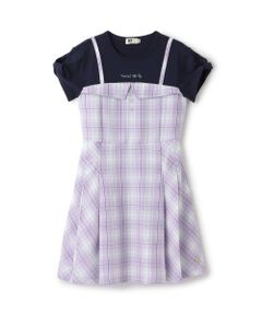 KP / ケーピー ミニ丈・ひざ丈ワンピース | 先染チェック レイヤード風ワンピース