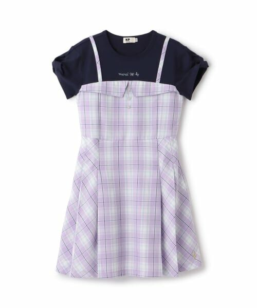 KP / ケーピー ミニ丈・ひざ丈ワンピース | 先染チェック レイヤード風ワンピース（ラベンダー）