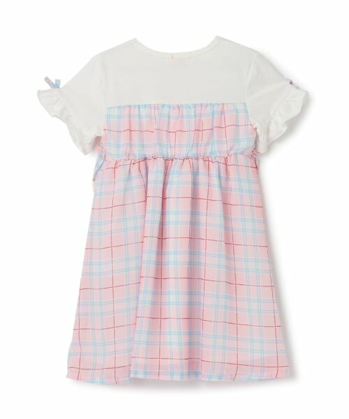 KP / ケーピー ミニ丈・ひざ丈ワンピース | シフォンチェック×天竺 胸フリルワンピース | 詳細1