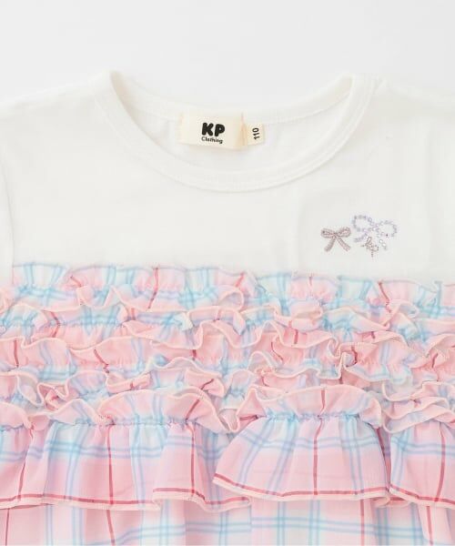 KP / ケーピー ミニ丈・ひざ丈ワンピース | シフォンチェック×天竺 胸フリルワンピース | 詳細2