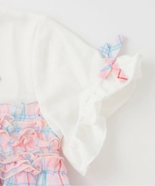 KP / ケーピー ミニ丈・ひざ丈ワンピース | シフォンチェック×天竺 胸フリルワンピース | 詳細4