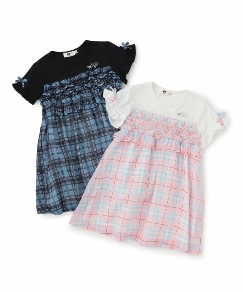 KP / ケーピー ミニ丈・ひざ丈ワンピース | シフォンチェック×天竺 胸フリルワンピース | 詳細8